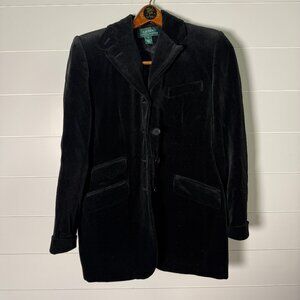 Lauren Ralph Lauren Black Velvet/Velour Suit- Blazer Sz 8 Pants Sz 10 Holiday
